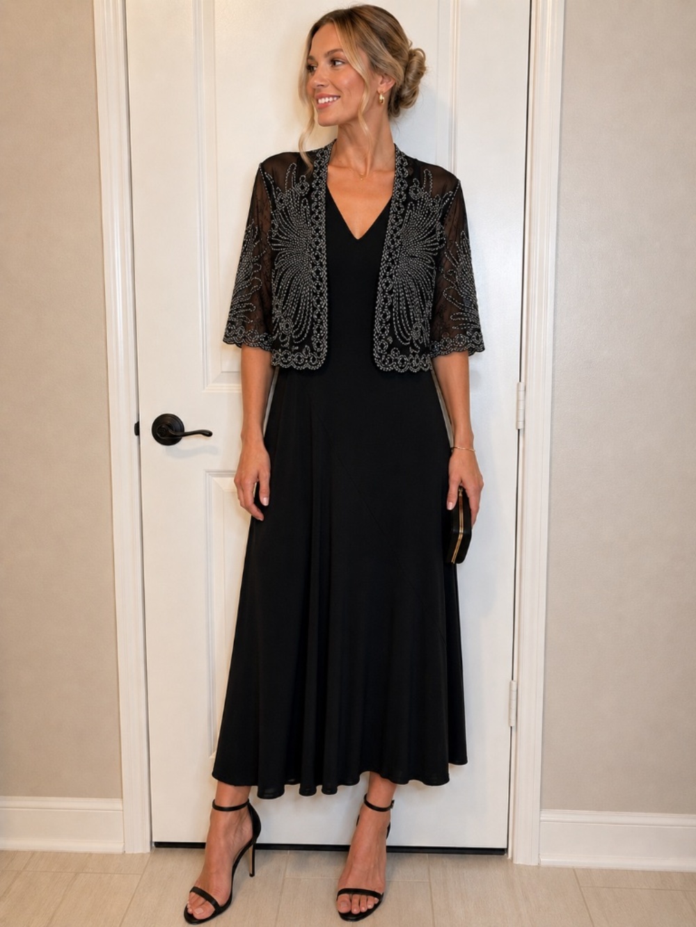 Bolero Style Sheer Black Embroidered Jacket